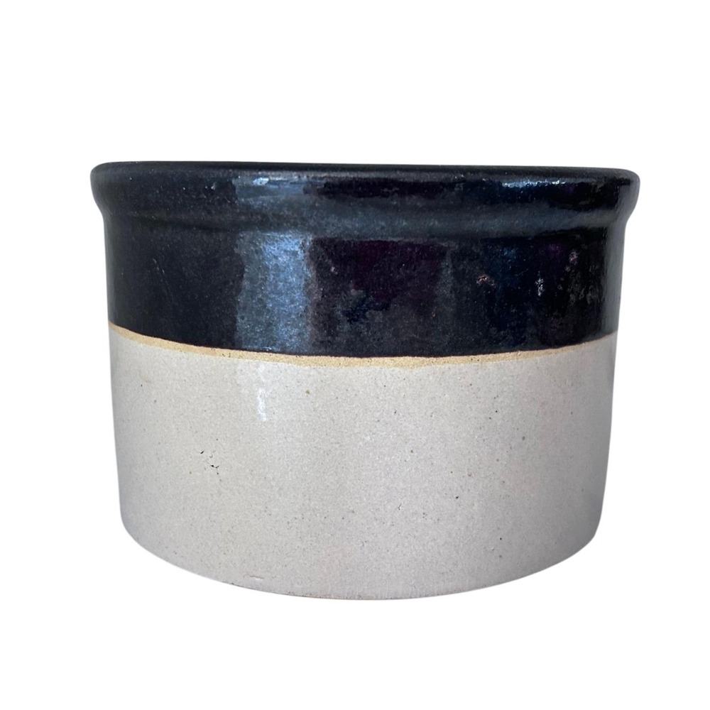 RRP Roseville USA 6.5" Stoneware Crock Two Tone Brown Tan Vintage Pottery Bowl - Picture 6 of 7